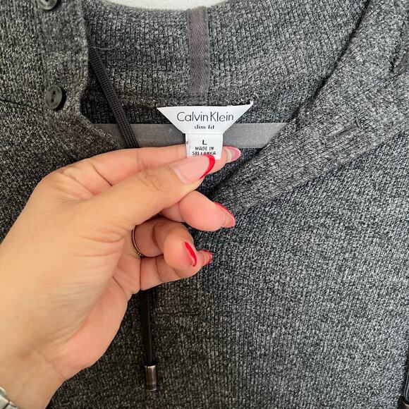 Calvin Klein Men's Hooded Pullover Sweater Size Large Gray Knit Slim Fit - Picture 5 of 9